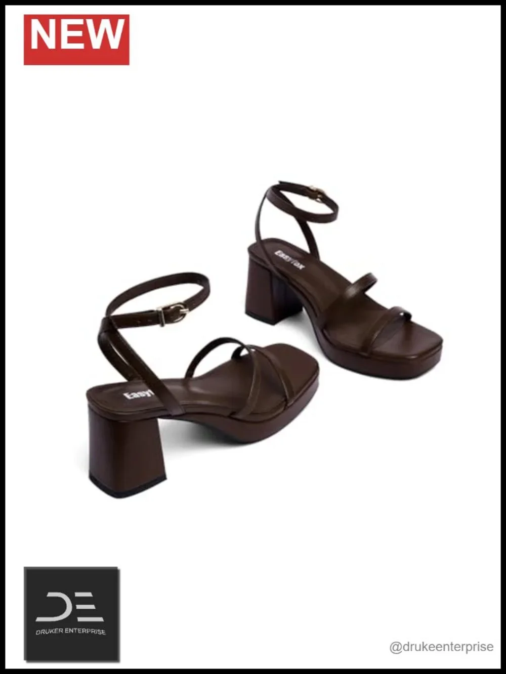 Platform Sandals Open Toe Chunky Heels Ankle Strap Faux PU Leather